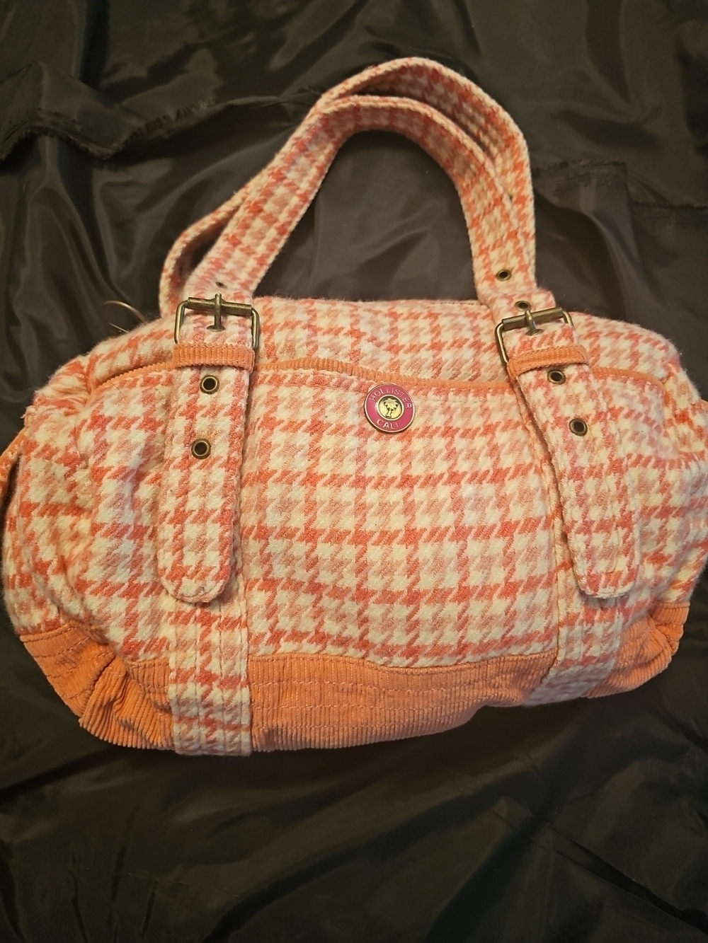 Hollister Pink Houndstooth Women's HandBag Duffle Style